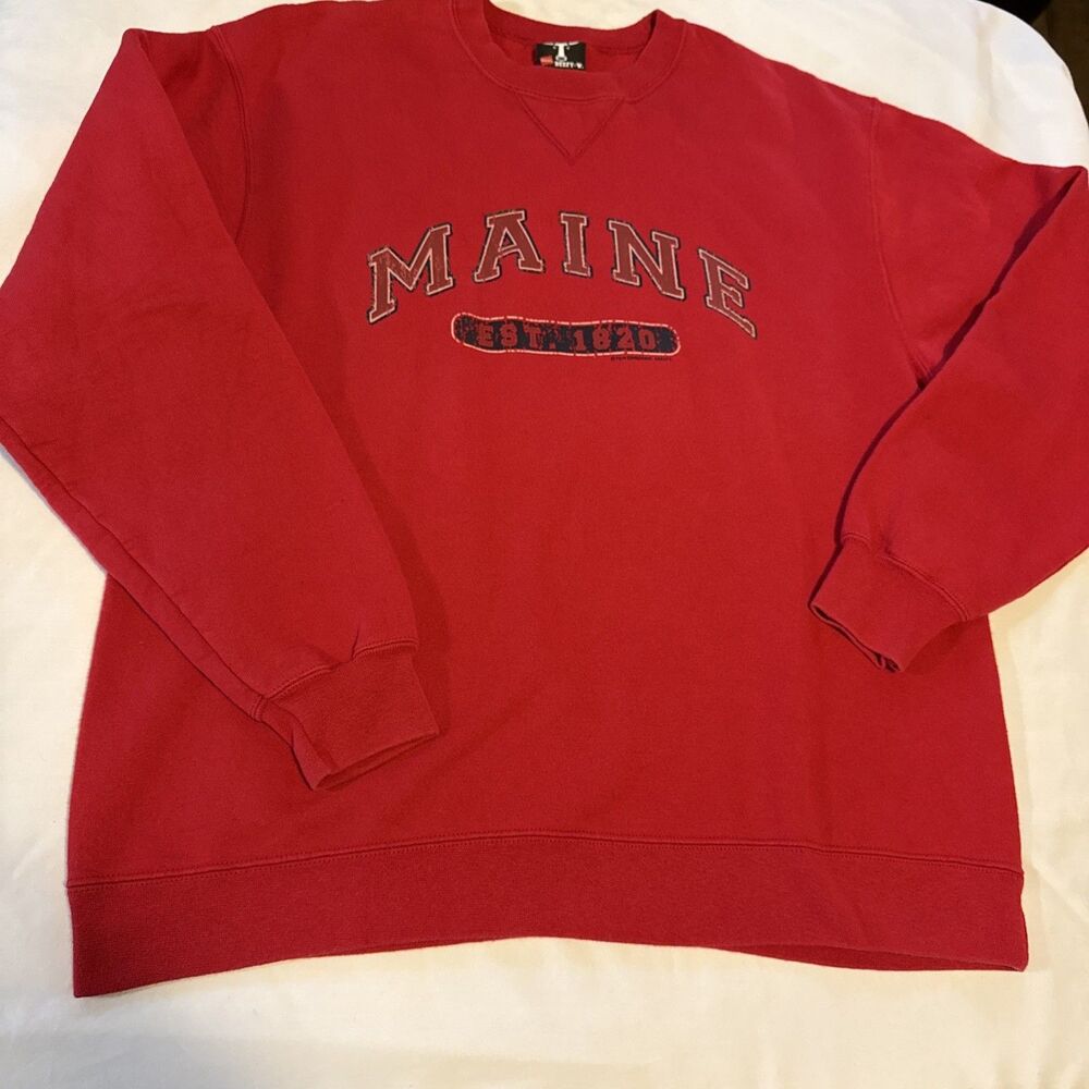 Vintage Maine Destination Red Spell Out Crewneck Size M Hanes Beefy
